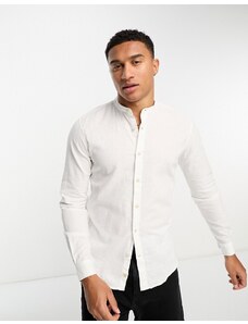 Pull&Bear - Camicia serafino a maniche lunghe in lino bianco
