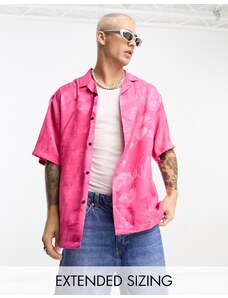 ASOS DESIGN - Camicia squadrata oversize con rever in jacquard rosa a fiori