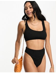 ASOS DESIGN Coppe Grandi - Amy - Mix and Match - Crop top bikini skinny nero effetto stropicciato con scollo rotondo-Black