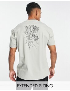 ASOS DESIGN - T-shirt comoda grigia con stampa di fiore sulla schiena-Grigio