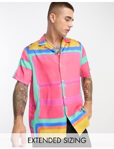 ASOS DESIGN - Camicia comoda in raso con rever e stampa geometrica-Multicolore