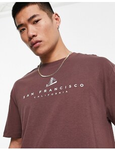 ASOS DESIGN - T-shirt comoda marrone con stampa "San Francisco" sul petto-Brown