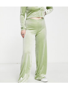 Daisy Street Plus - Pantaloni aderenti elasticizzati con vita a V verde salvia in coordinato-Grigio