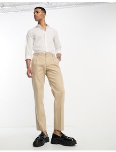 Selected Homme - Pantaloni eleganti in misto cotone larghi color crema con pieghe sul davanti-Bianco