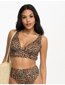 ASOS DESIGN Coppe Grandi - Mix and Match - Crop top bikini arricciato con stampa leopardata a coste e fascia larga-Multicolore
