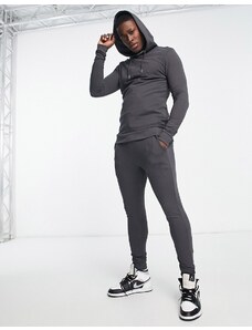 ASOS DESIGN - Tuta sportiva attillata con felpa con cappuccio e joggers skinny nero slavato