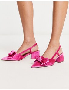 ASOS DESIGN - Saidi - Scarpe con tacco medio in velluto rosa con fiocco e cinturino posteriore