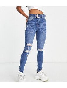 Parisian Petite - Jeans skinny con cintura blu medio