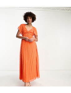 ASOS Tall ASOS DESIGN Tall - Vestito midi color corallo acceso plumetis allacciato sul davanti con maniche a pipistrello-Arancione