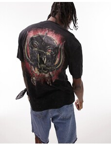 Topman - T-shirt oversize nero slavato con stampa "Motorhead" di zanne-Black