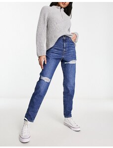 Levi's - Mom jeans a vita alta lavaggio medio con strappi-Blu