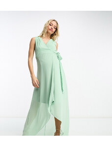TFNC Maternity - Vestito lungo avvolgente da damigella in chiffon verde salvia-Brown