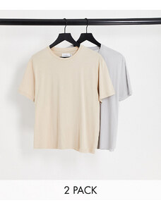 Topman - Confezione da 2 t-shirt classiche color pietra e grigio chiaro-Multicolore