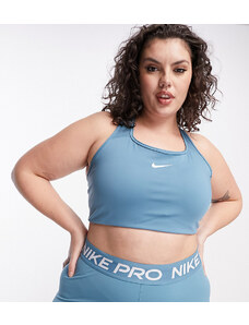 Nike Training Plus - Swoosh Dri-FIT - Reggiseno sportivo a supporto medio blu acqua con logo e imbottitura
