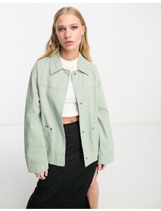 ASOS DESIGN - Camicia giacca in cotone leggero salvia slavato con tasche-Verde