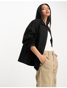 ASOS DESIGN - Camicia giacca in cotone leggero nero con tasche-Black