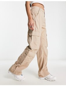 Bershka - Pantaloni cargo color cammello con coulisse in vita-Neutro