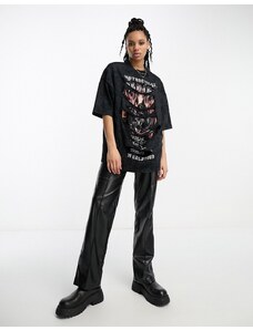 ASOS DESIGN - T-shirt oversize nera con grafica rock effetto intaglio con applicazioni a caldo-Black