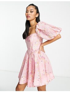 Bardot - Vestito corto stile corsetto rosa polvere con stampa a fiori