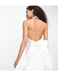 Esclusiva Forever New - Vestito corto da sposa accollato color avorio con fiocco sul retro-Bianco