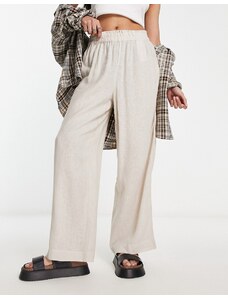 Only - Pantaloni a fondo ampio in lino color pietra-Bianco