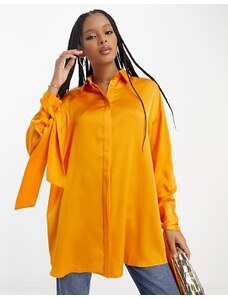 ASOS DESIGN - Camicia oversize in raso con polsi con laccetti arancione albicocca