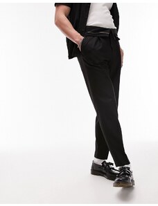 Topman - Pantaloni comodi in twill nero con fascia in vita risvoltata-Black