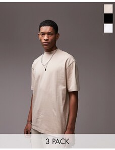 Topman - Confezione da 3 T-shirt oversize nera, bianca e color pietra-Multicolore