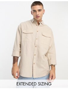 ASOS DESIGN - Camicia oversize in lino con doppia tasca color pietra-Neutro