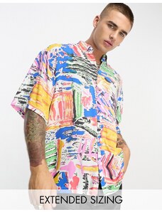 ASOS DESIGN - Camicia squadrata oversize con stampa vivace d'ispirazione vintage-Multicolore