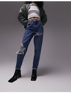 Topshop - Mom jeans con strappi vistosi blu medio