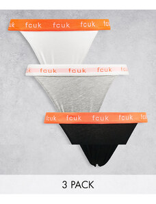 French Connection FCUK - Confezione da 3 tanga nero, grigio e bianco