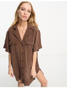 ASOS DESIGN - Vestito camicia multitasche color cioccolato-Brown