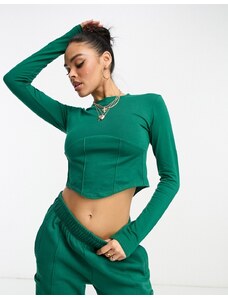 Il Sarto - Crop top a maniche lunghe con corsetto verde in coordinato