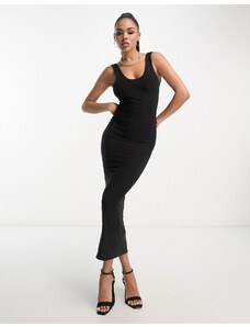 Fashionkilla - Vestito lungo nero modellante con scollo rotondo-Black