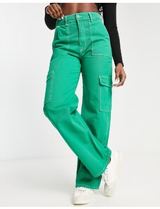 Pull&Bear - Pantaloni cargo dritti verdi-Verde