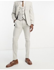ASOS DESIGN - Pantaloni da abito skinny in misto lana, motivo a spina di pesce, colore grigio