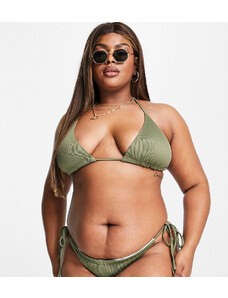 We Are We Wear Plus - Melissa - Slip bikini a coste double-face con laccetti laterali verde oliva e crema a coste-Multicolore
