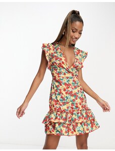 Rebellious Fashion - Vestito corto con scollo profondo aperto sul retro a fiori multicolore