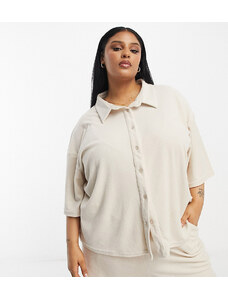 In The Style Plus - Camicia da spiaggia oversize in spugna crema in coordinato-Bianco