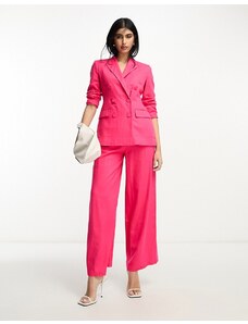 ASOS DESIGN - Blazer doppiopetto da abito in lino rosa acceso