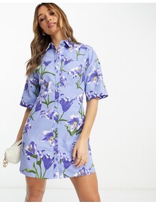 ASOS DESIGN - Vestito camicia corto in twill con stampa a fiori-Multicolore