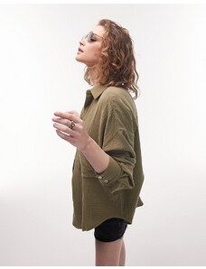 Topshop - Camicia casual in cotone kaki-Verde