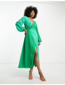 Pretty Lavish - Vestito lungo verde a contrasto con nodo sul davanti