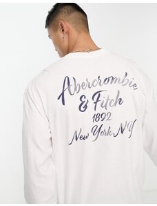 Abercrombie & Fitch - Top a maniche lunghe bianca con toppa e logo sul retro-Bianco