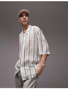 Topman - Camicia a maniche corte comoda con rever in tessuto trasparente bianca a righe-Bianco