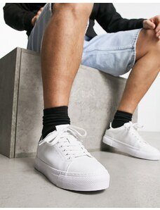 Pull&Bear - Sneakers bianche trapuntate con etichetta nera sul retro-Bianco