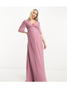 Hope & Ivy Maternity - Vestito lungo color malva decorato con scollo profondo-Rosa
