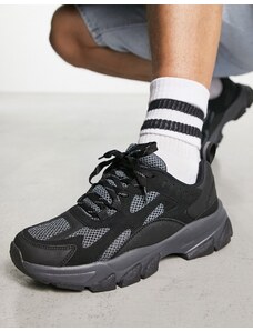 ASOS DESIGN - Chunky sneakers in camoscio sintetico e rete nere-Black