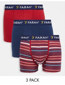 Farah - Confezione da 3 paia di boxer rossi e blu navy a righe